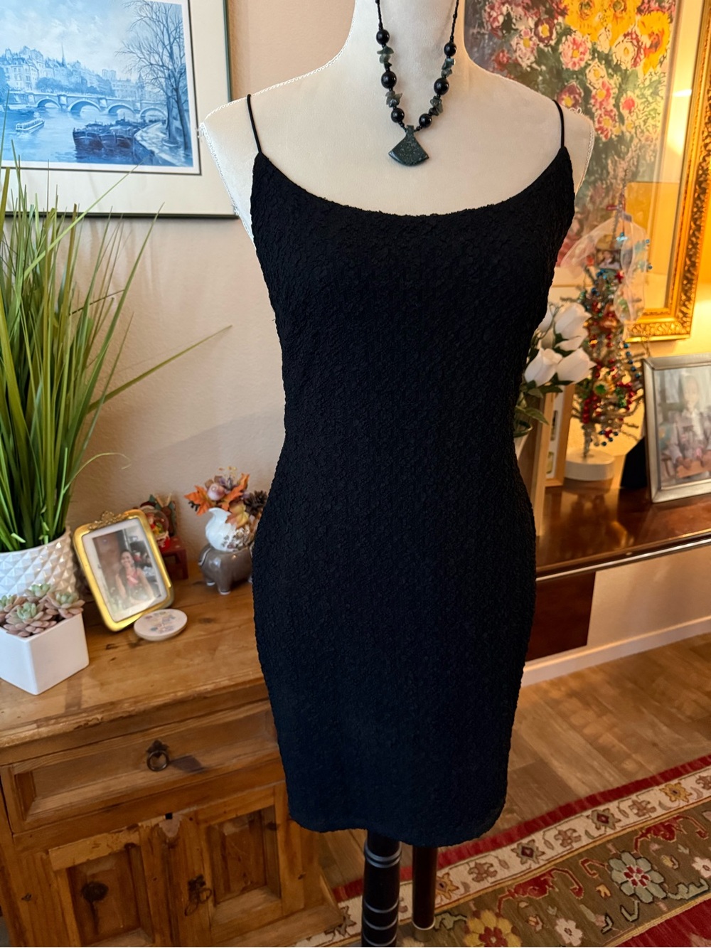 Sleek Black Mini Slip Dress with Spaghetti Straps